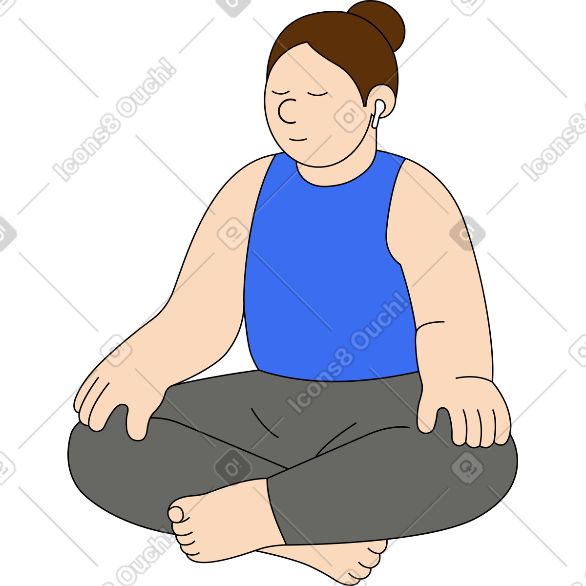 Junge frau sitzt und meditiert-Illustration im Kindy-Stil als Download in PNG, SVG