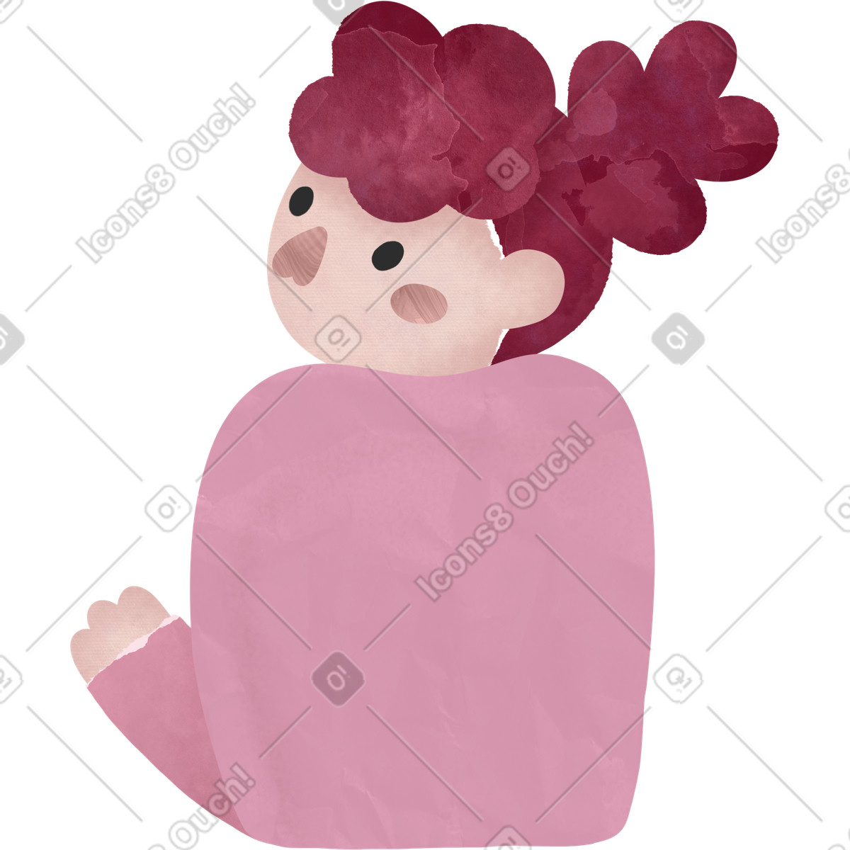 下载 Papery 风格的 Person with pink sweater and curly hair bun 插画，支持 PNG、SVG 格式