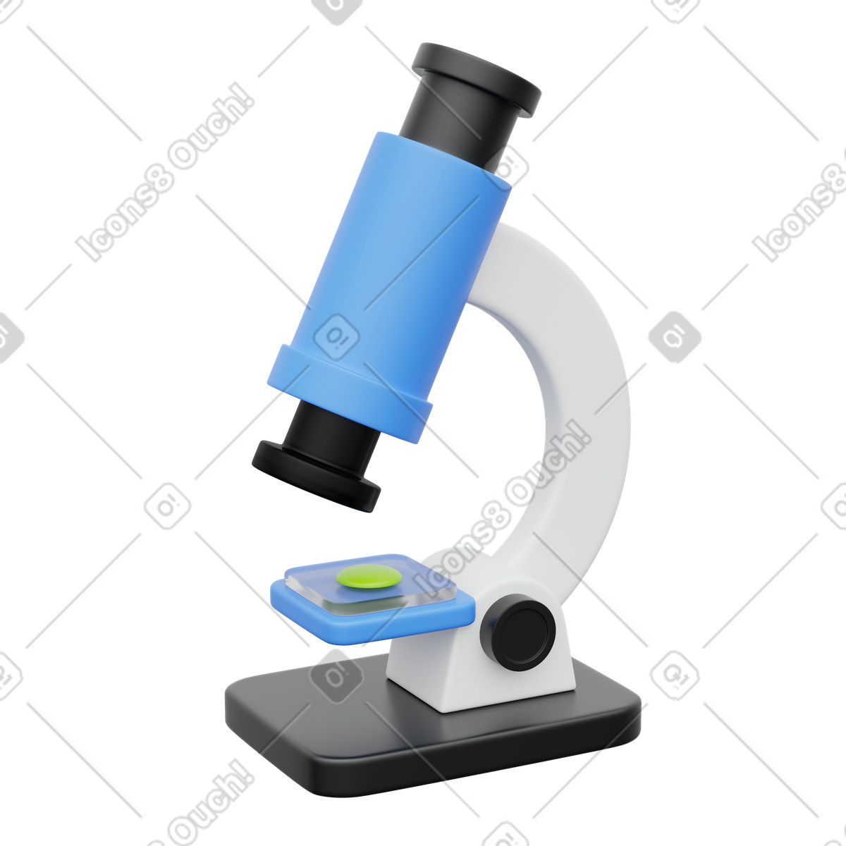Laboratory research microscope with sample slide on base illustration in 3D Playful style download in PNG, SVG