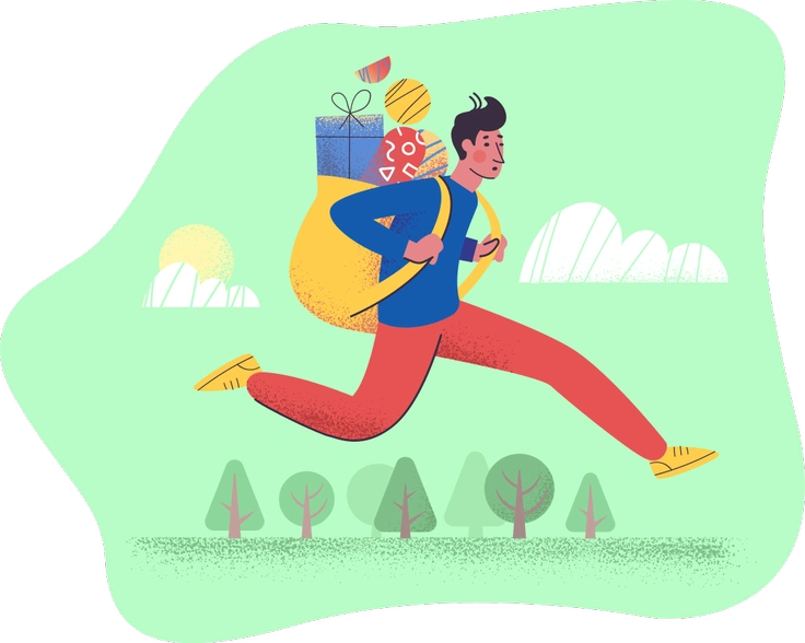 A man running with a large bag - Pale style illustration