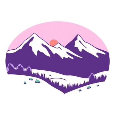 Snow-capped mountains rise majestically in the background, their peaks illuminated with a soft glow. The sky is painted in shades of "pink" and "orange" as the sun begins to rise, casting light across the landscape. Below the mountains, a serene valley is visible, with patches of green grass peeking through the remnants of snow. The scene captures the transition of night to day, emphasizing the contrasting colors of the sky and the brilliant white of the snow.