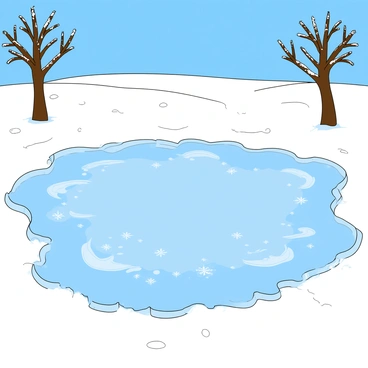 A frozen puddle with intricate ice patterns on a cold winter day