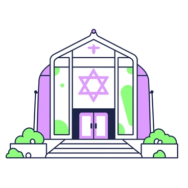The exterior of a modern synagogue with a large Star of David on the facade