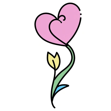 A single flower with "heart-shaped petals" in shades of pink and red, showing signs of wilting. The petals curl slightly at the edges and some are drooping downwards. The stem is green and slightly bent, with a few leaves that appear dry and yellowing. The background is plain to emphasize the details of the wilting flower.