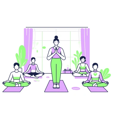 A yoga class in a studio with dimmed lights, focusing on deep breathing exercises