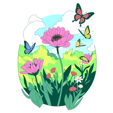 A vibrant scene in a meadow features a large "King Protea" flower standing tall at the center. Surrounding the flower, multiple "butterflies" of various colors are fluttering gracefully. The meadow is lush with greenery, and wildflowers in the background add a splash of color. Sunlight filters through the leaves overhead, casting gentle shadows on the ground. The delicate wings of the butterflies are open wide, showcasing their intricate patterns as they dance around the "King Protea."