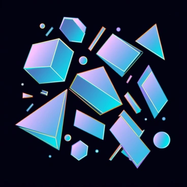 A collection of geometric shapes, including triangles, squares, and circles, shifting and transforming dynamically. The shapes change colors from vibrant blue to bright yellow, and pulsate rhythmically as they move. Some shapes rotate while others expand and contract, creating intricate patterns that flow across the canvas. Lines and edges are sharp, accentuating the defined forms. The background is dark, enhancing the vividness of the colors and movements of the shapes as they morph seamlessly into different configurations.