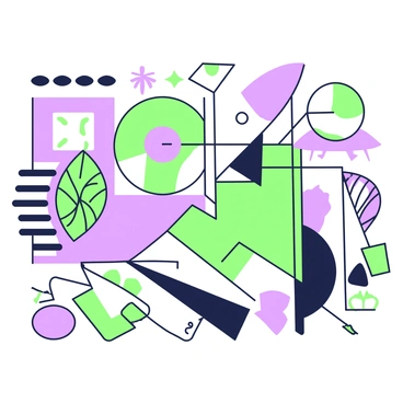 A series of mid-century modern geometric patterns spreading across the canvas. The patterns feature various shapes such as triangles, circles, and rectangles. Each shape includes intricate lines and forms, creating a dynamic interplay of angles and curves. The arrangement of the patterns allows for an exploration of symmetry and asymmetry within the design. The background is filled with contrasting elements that enhance the overall structure of the patterns.