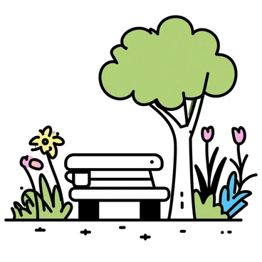 A lush garden setting with an espresso cup placed on a stone bench