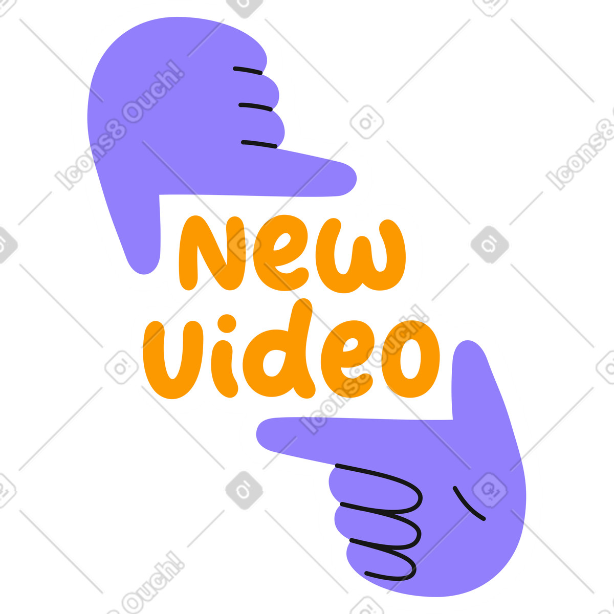 Ilustração animada de Mão e letras novo adesivo de vídeo em GIF, Lottie (JSON), AE