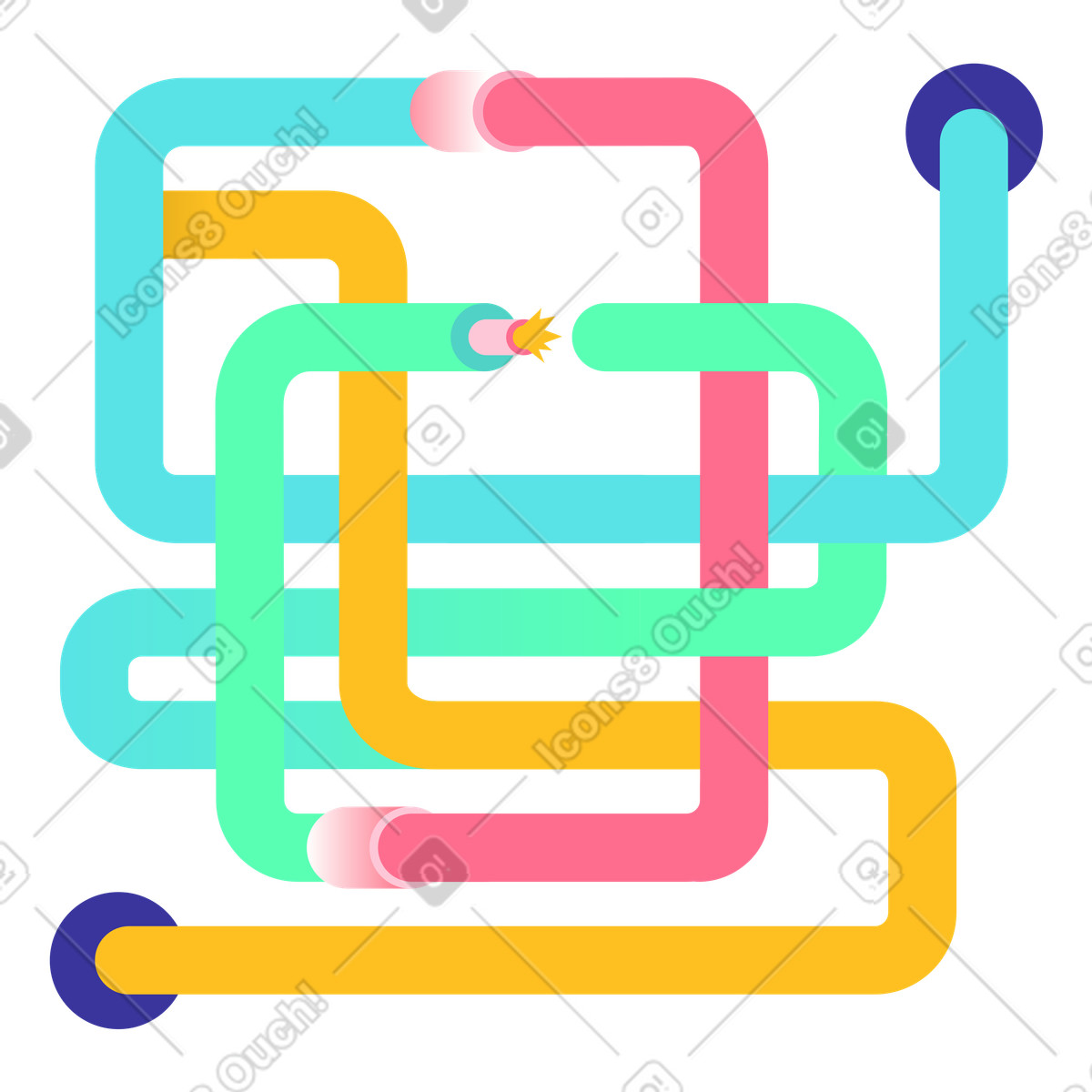 Disconnected process flow illustration showing a broken data routing path in SVG and GIF clipart