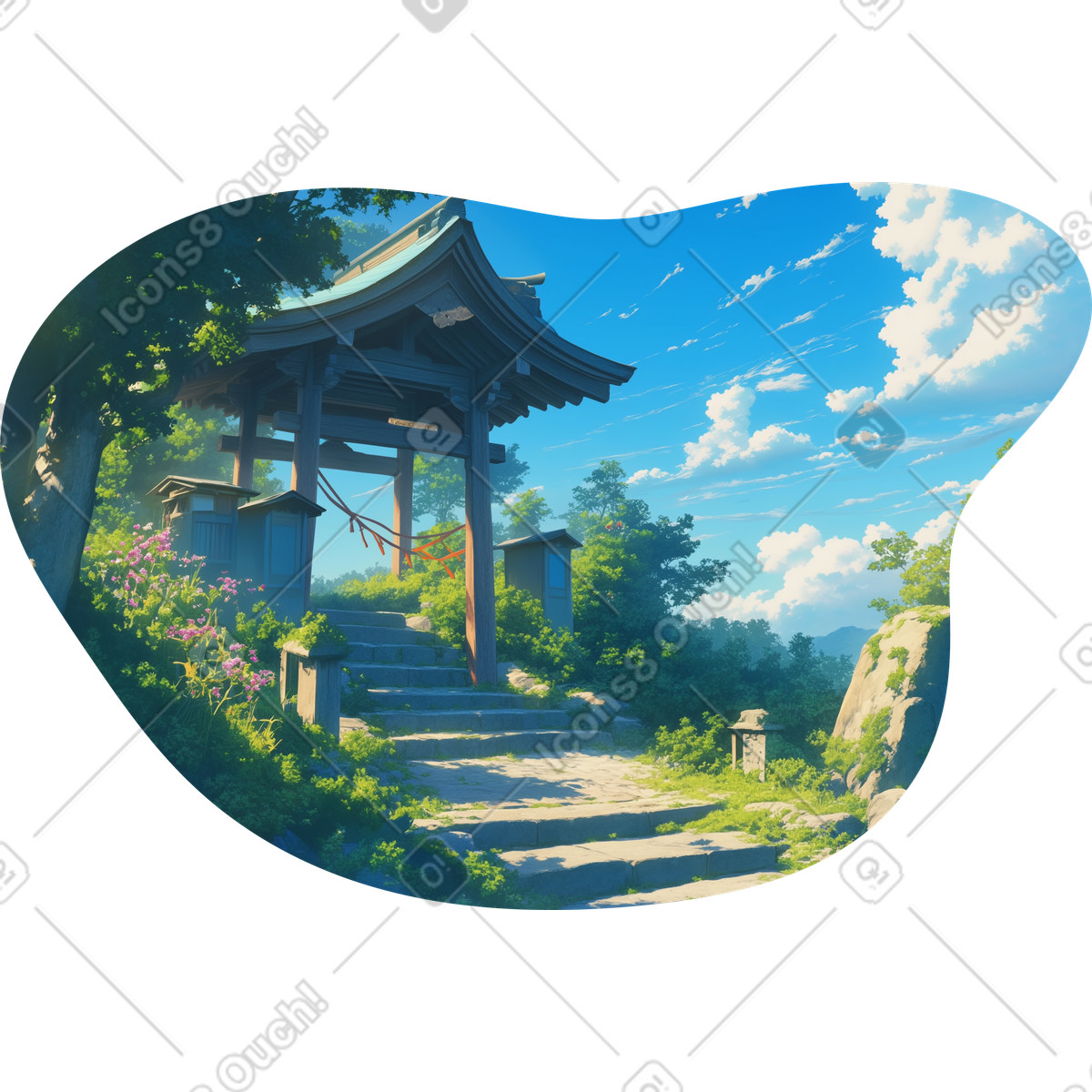 Illustration Temple en fond d'été dans le style Scenes à télécharger aux formats PNG, SVG