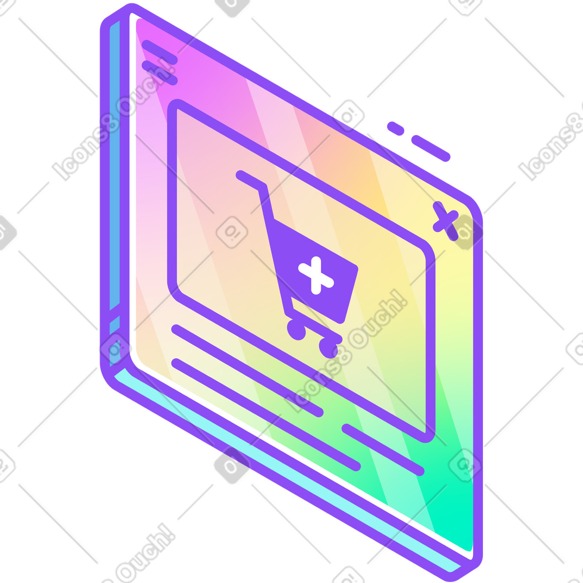 Page for online payment with items in shopping cart illustration Holographic style download PNG, SVG