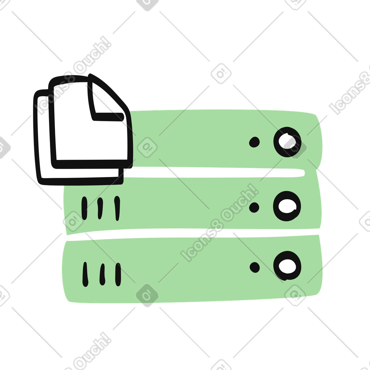 下载 Organic 风格的 Server stack with document files icon for data storage backup 插画，支持 PNG、SVG 格式