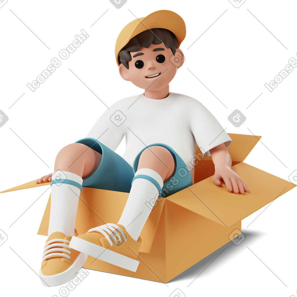 Ilustração de Boy sitting in cardboard box em no estilo 3D Casual life para baixar em PNG, SVG