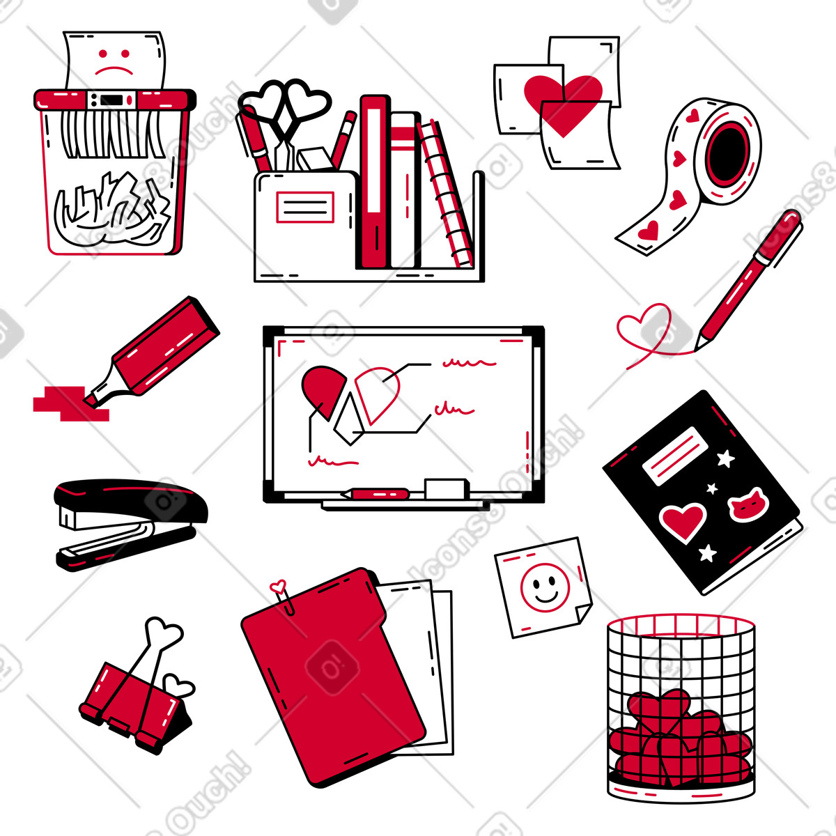 Ilustración Material de oficina o papelería en estilo Ruby a descargar en PNG y SVG