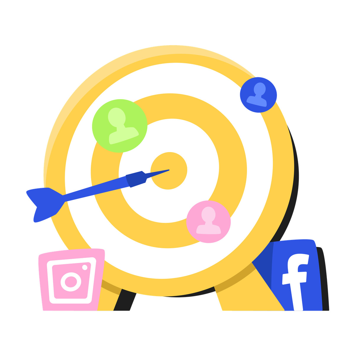 Target con freccette, icone utente e social network illustrazione in stile Bouncy scarica in PNG, SVG