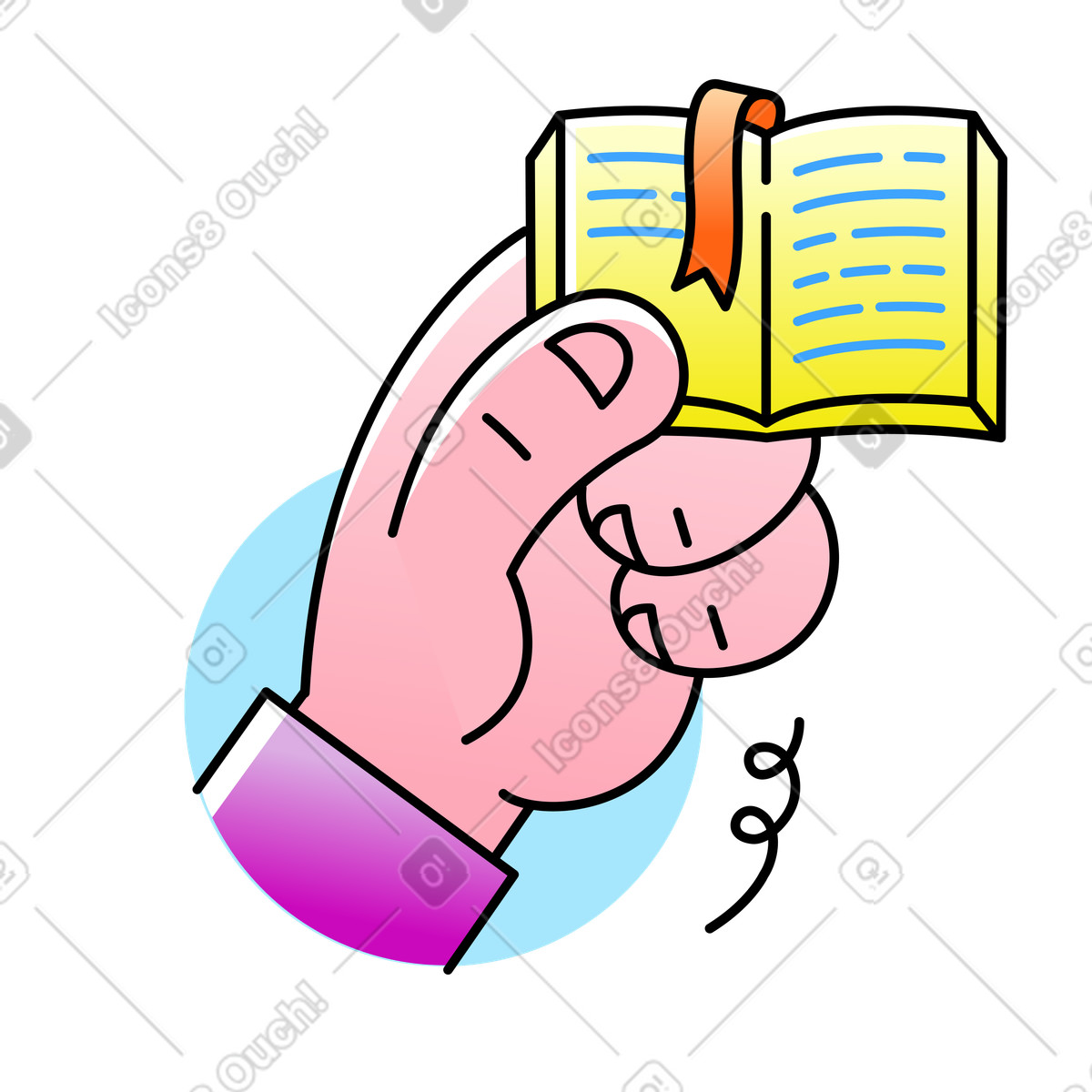 Illustration Main tenant un petit livre avec signet dans le style Pocus à télécharger aux formats PNG, SVG