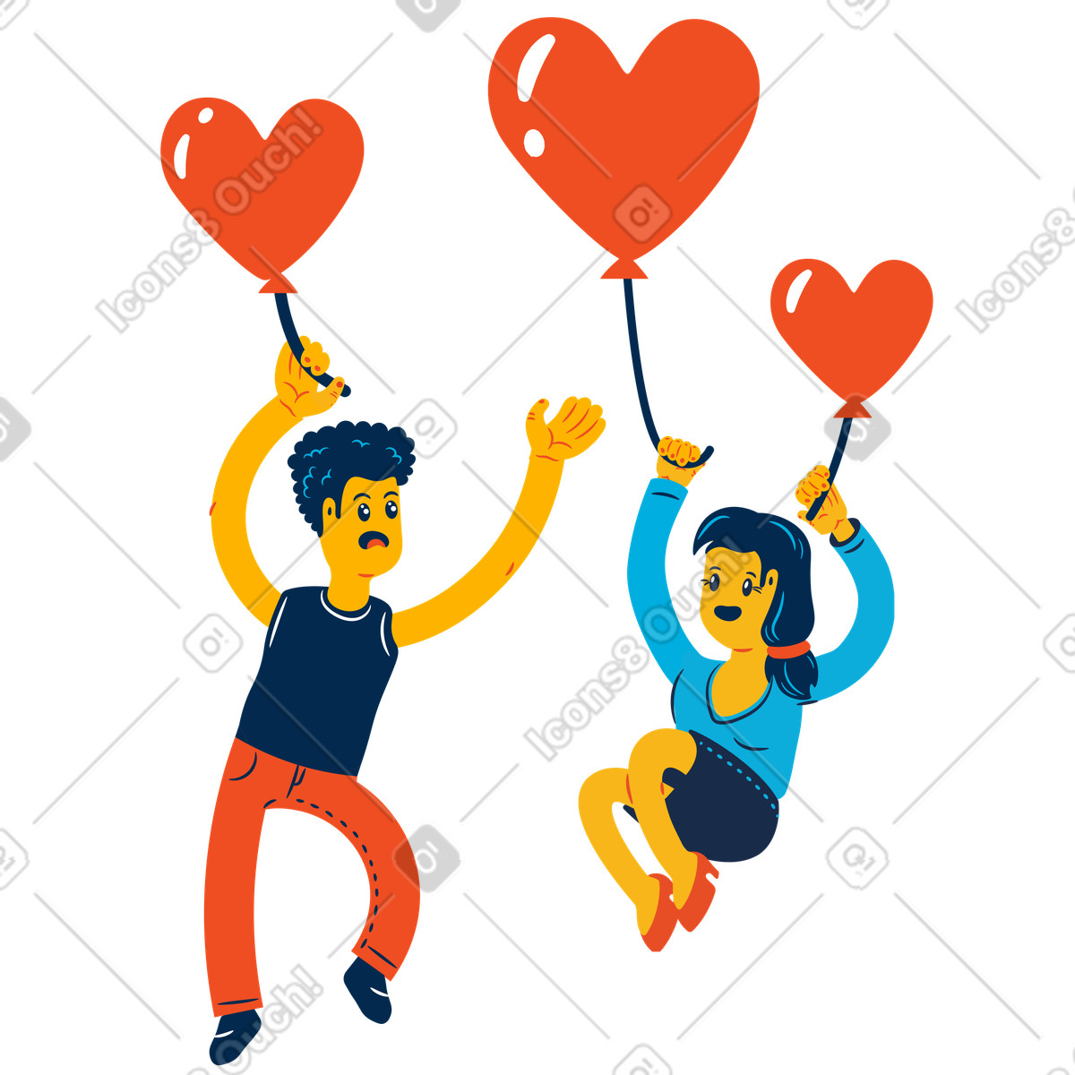 Couple holding heart-shaped balloons, Love and relationship concept-Illustration im Flame-Stil als Download in PNG, SVG