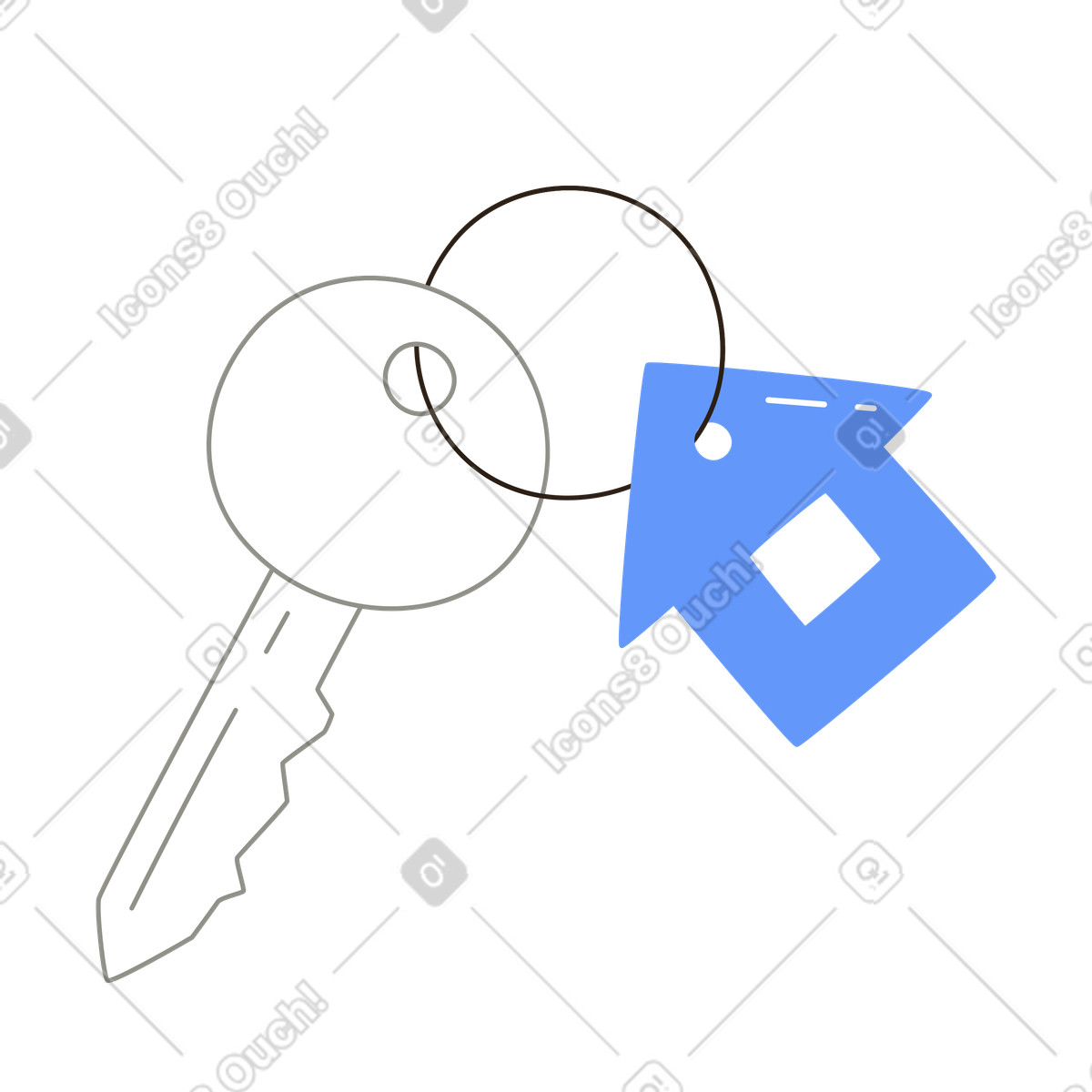 Key with house keychain, Home security and real estate illustration in PNG, SVG