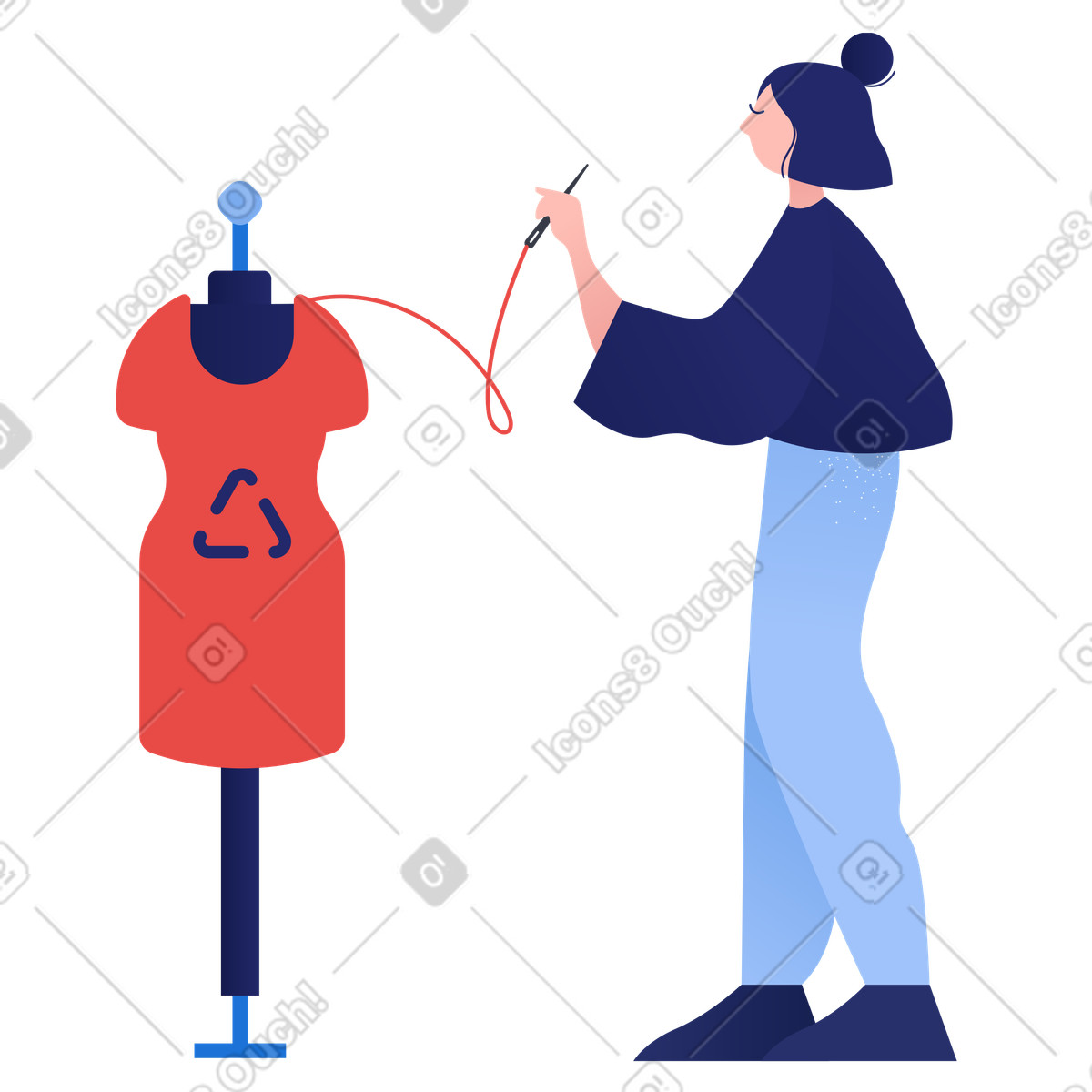 Illustration Une femme recycle ses vieux vêtements dans le style Clip à télécharger aux formats PNG, SVG