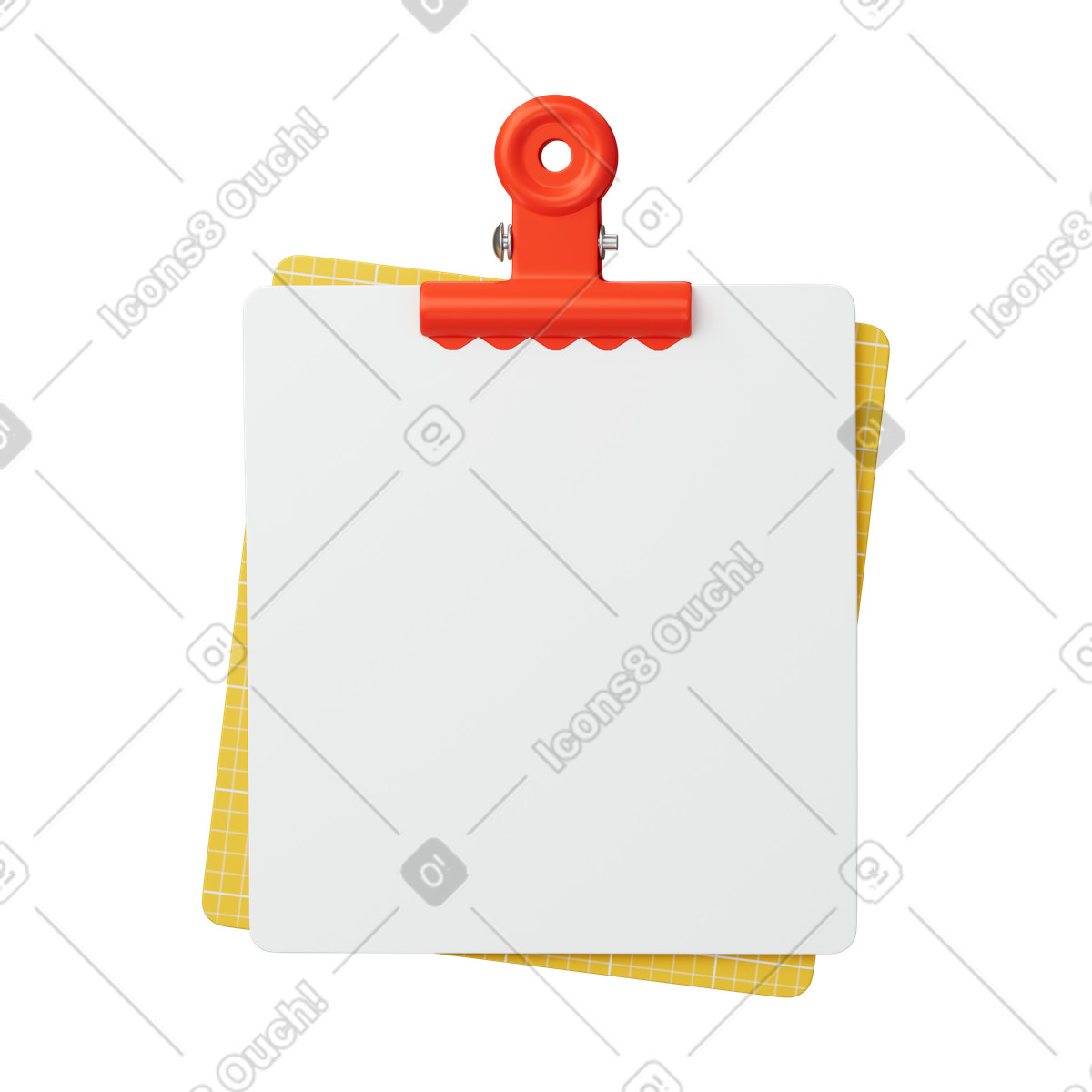下载 3D Stickle 风格的 Paper clipboard mockup with red clamp 插画，支持 PNG、SVG 格式