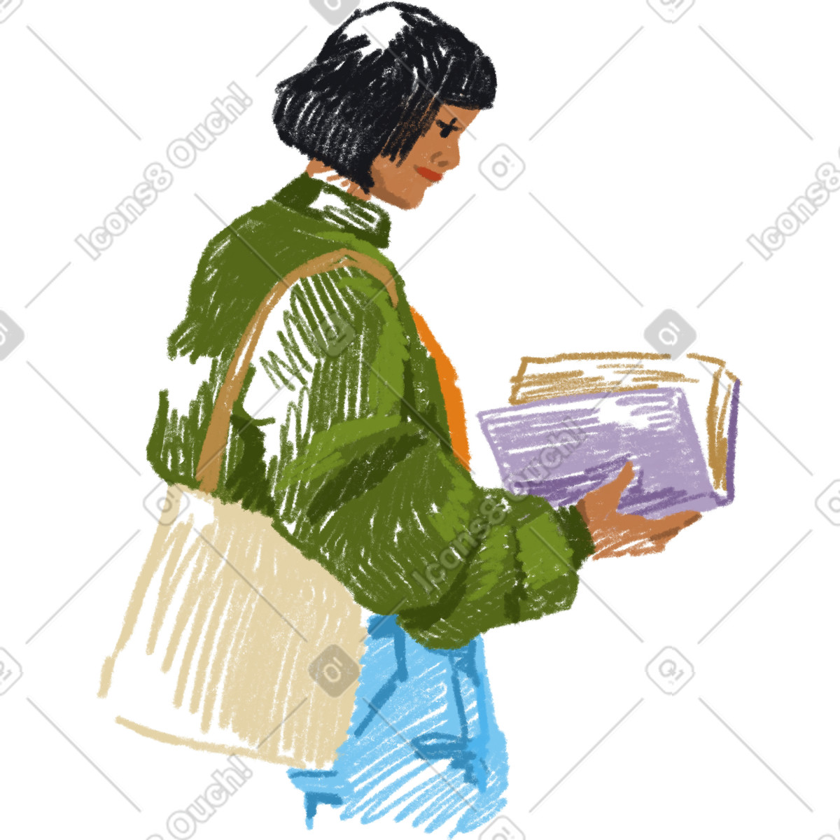 Illustration Young woman with book dans le style Sketchbook à télécharger aux formats PNG, SVG