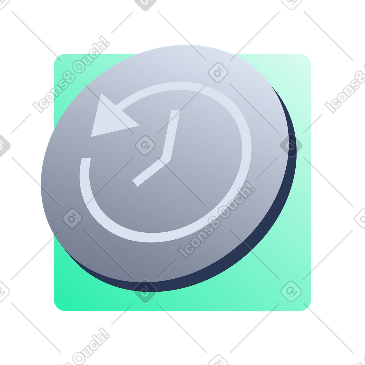 Clock icon with backward arrow, history tracking and recent activity illustration in Lucent style download in PNG, SVG