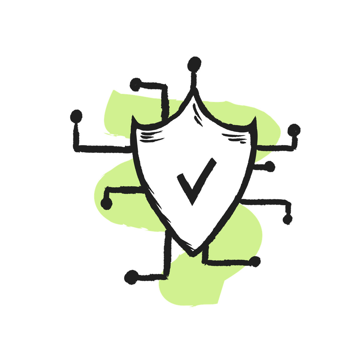 Shield with checkmark and circuits, secure network illustration in Pixeltrue icons style download in PNG, SVG