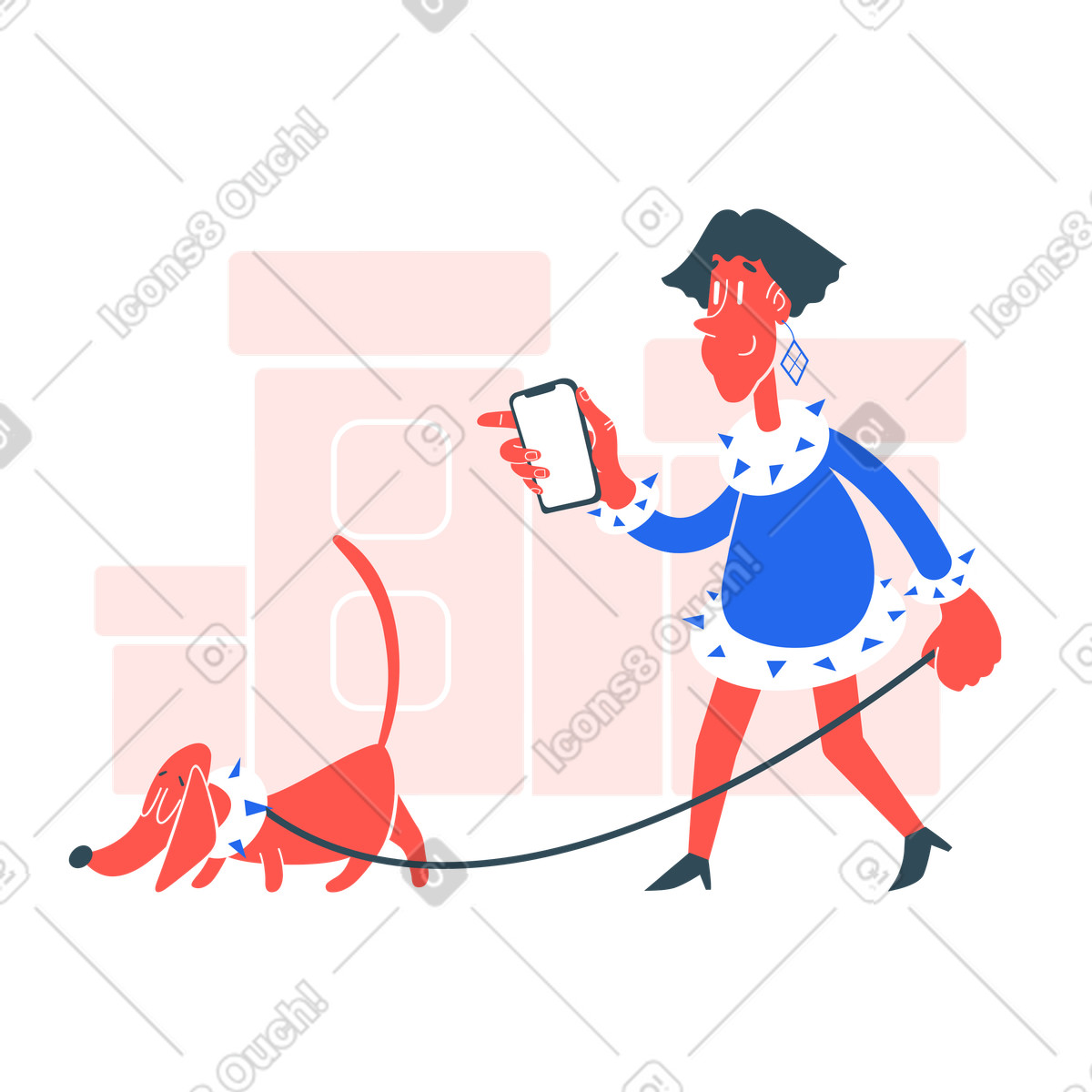 Daily pet care and outdoor activity, person walking dog in city illustration Kingdom style download PNG, SVG