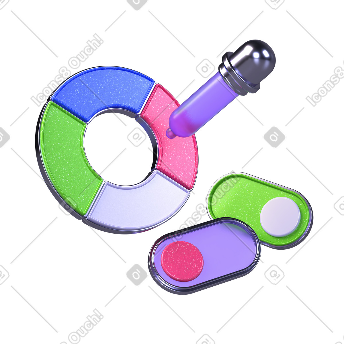 Color palette, dropper and toggle switches illustration in 3D Boost style download in PNG, SVG