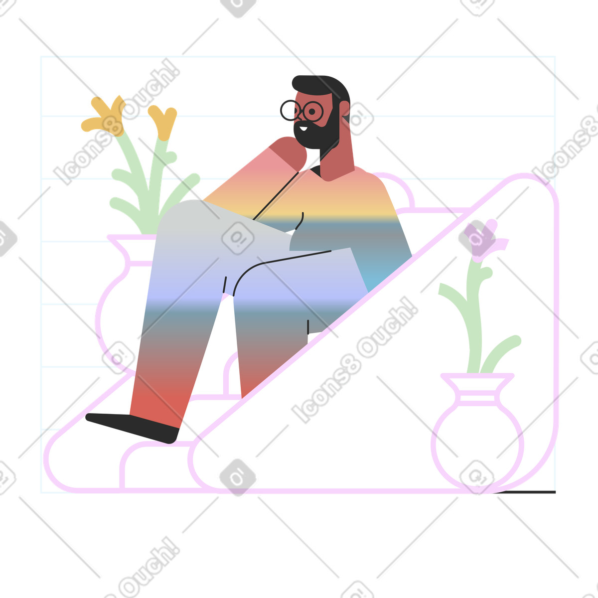 Ilustração de Homem sentado no sofá em casa estilo Marginalia para baixar PNG, SVG
