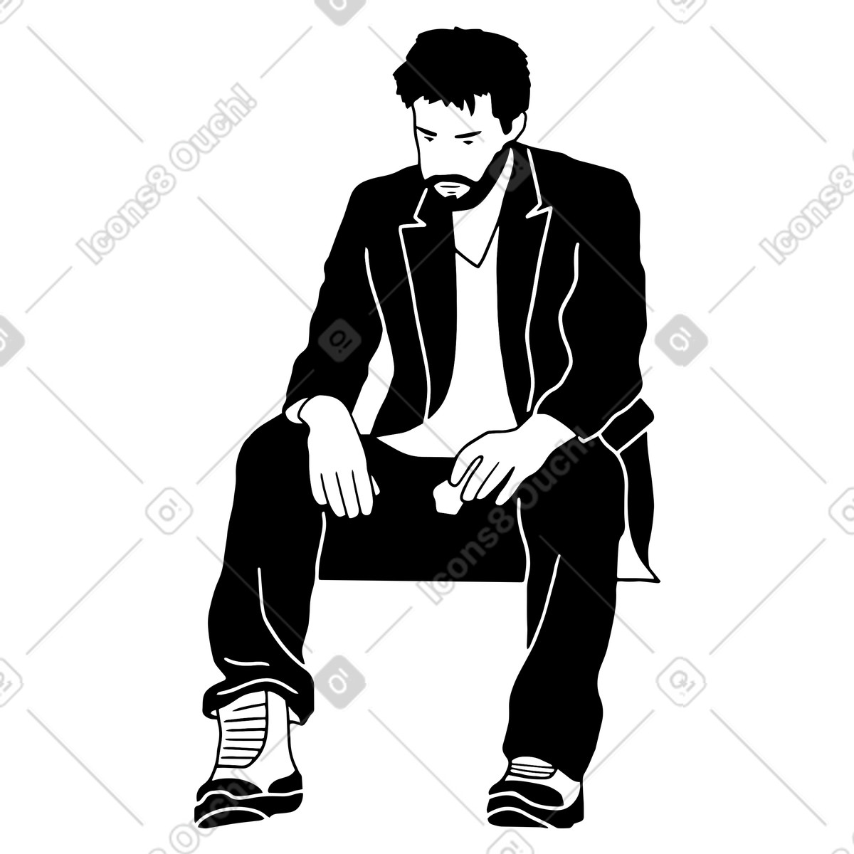 Meme with sitting sad man illustration in Dudes style download in PNG, SVG