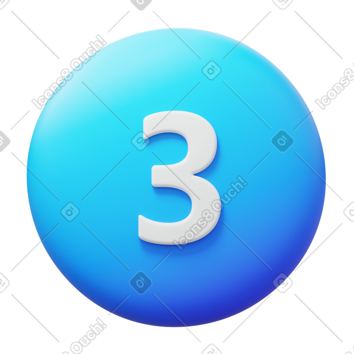 Number three in blue circle illustration 3D Fluency style download PNG, SVG