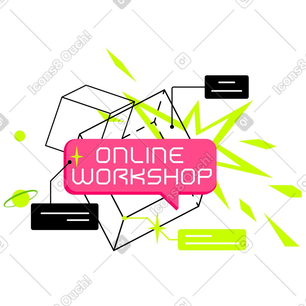 Lettering online workshop text with callouts illustration in Space style download in PNG, SVG