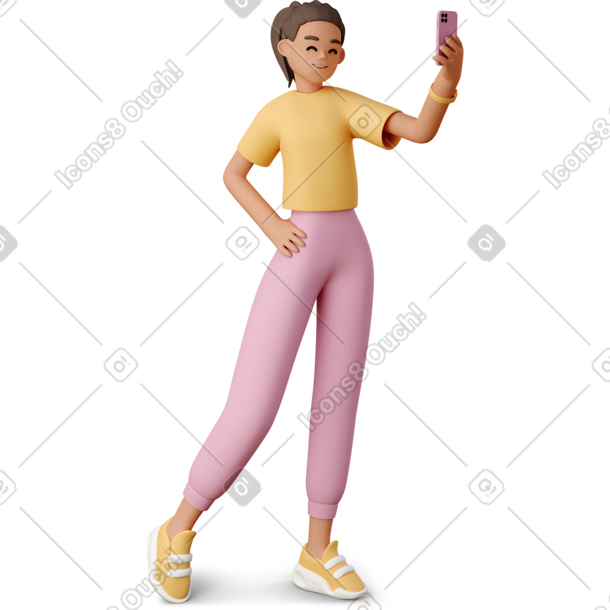 下载 3D Casual life 风格的 Woman taking funny photo 插画，支持 PNG、SVG 格式