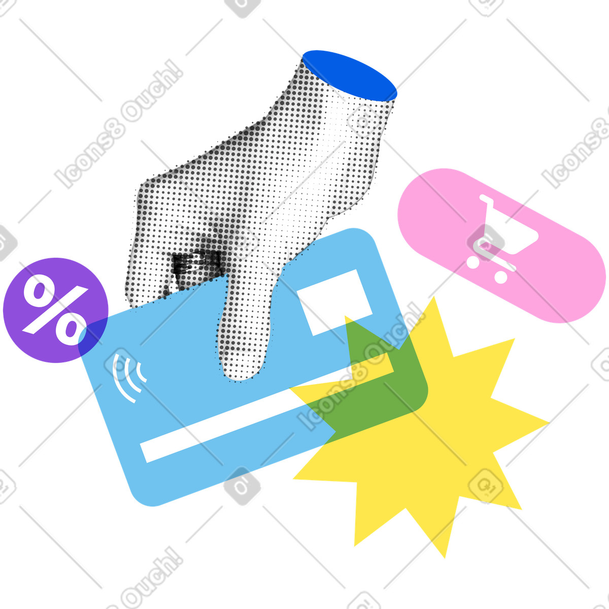Online shopping with hand holding bank card illustration in PNG, SVG