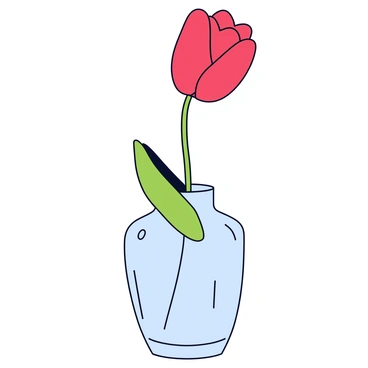 A single rare tulip with vibrant red petals stands tall in a clear crystal vase. The tulip has a slightly curved stem, giving it an elegant posture. The vase features a smooth surface with a subtle faceted design that reflects light beautifully. The background is minimalist, allowing the focus to remain on the tulip and the vase.
