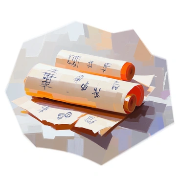 A collection of unrolled ancient scrolls displayed on a textured surface. Each scroll features intricate, mysterious symbols in black and white, showcasing a variety of geometric shapes and flowing lines. The edges of the scrolls are slightly frayed, indicating age, while the paper has a warm, aged tone. Some scrolls overlap each other, creating a layered composition, and shadows cast beneath them add depth to the arrangement.