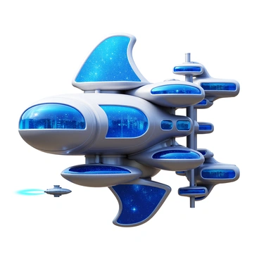 A futuristic space station designed with PMAT technology integrated into its architecture. The structure features sleek, aerodynamic shapes and a metallic surface that gleams in the light of distant stars. Various levels of the station are interconnected by transparent walkways, allowing a view of the cosmos outside. Large observation windows offer panoramic views of galaxies and celestial bodies. Sunlight reflects off the advanced solar panels that adorn the outer shell. The station is equipped with docking bays for spacecraft, and small spacecraft can be seen approaching the station for landing.