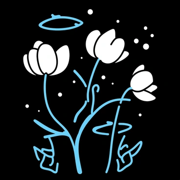 A cluster of "moonflowers" with large white petals blooming underwater, their stems gracefully swaying with the gentle currents. They are surrounded by "bioluminescent fish" that emit a soft glow in shades of blue and green, illuminating the dark waters. The scene includes small bubbles rising to the surface, creating a sense of movement in the serene underwater environment.