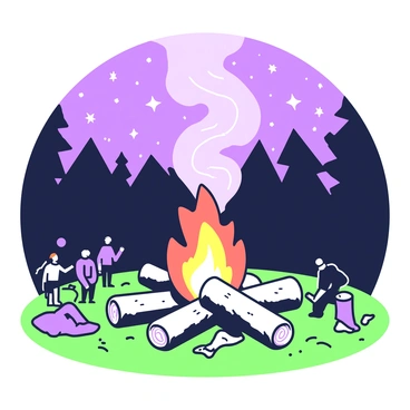 A large bonfire with swirling smoke clouds rising against a starry night