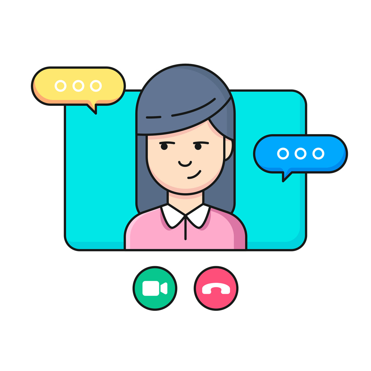 Ilustração de Virtual meeting interface with speech bubbles, Digital workspace em no estilo Gummy para baixar em PNG, SVG