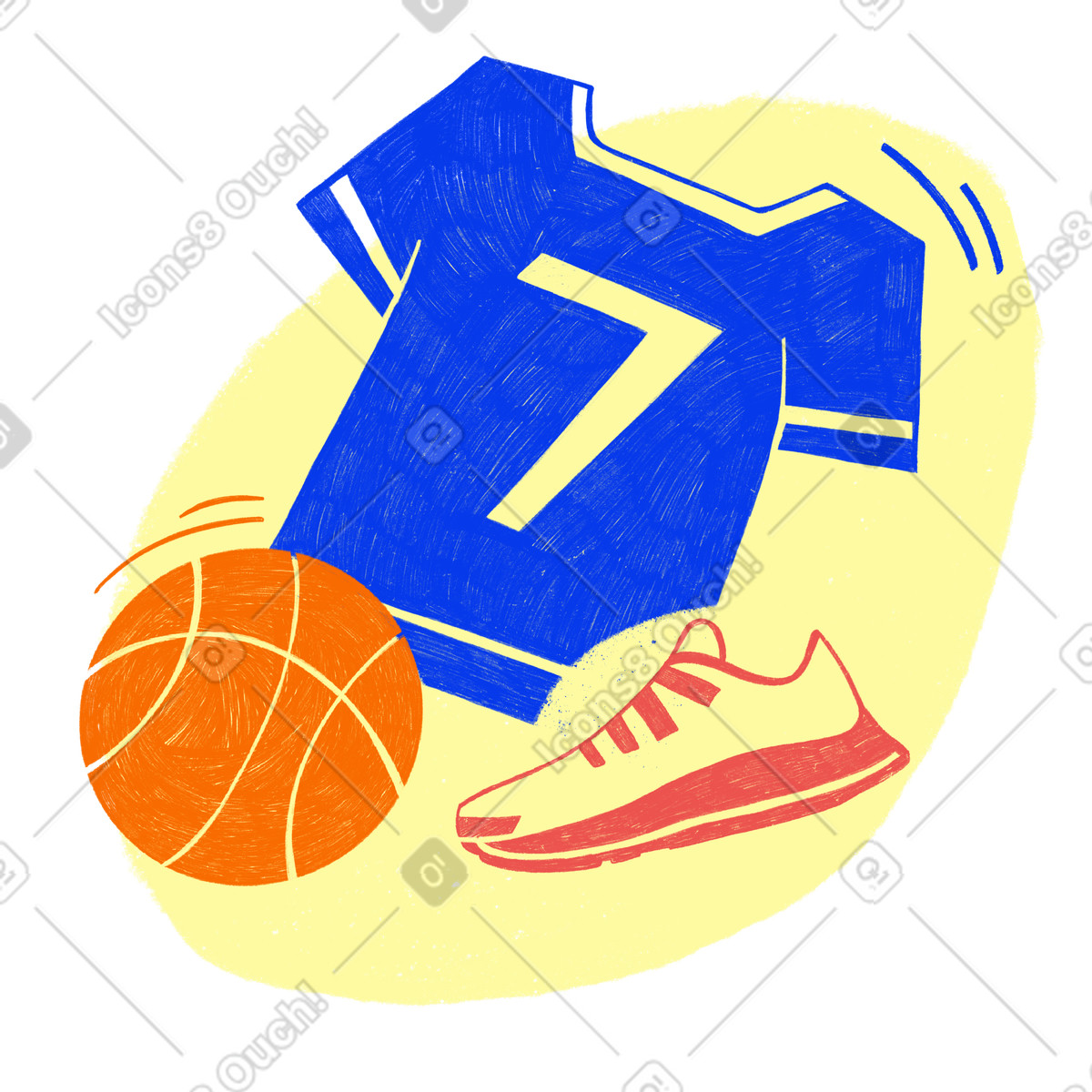 Ilustração de Sportswear and a basketball em no estilo Biro para baixar em PNG, SVG