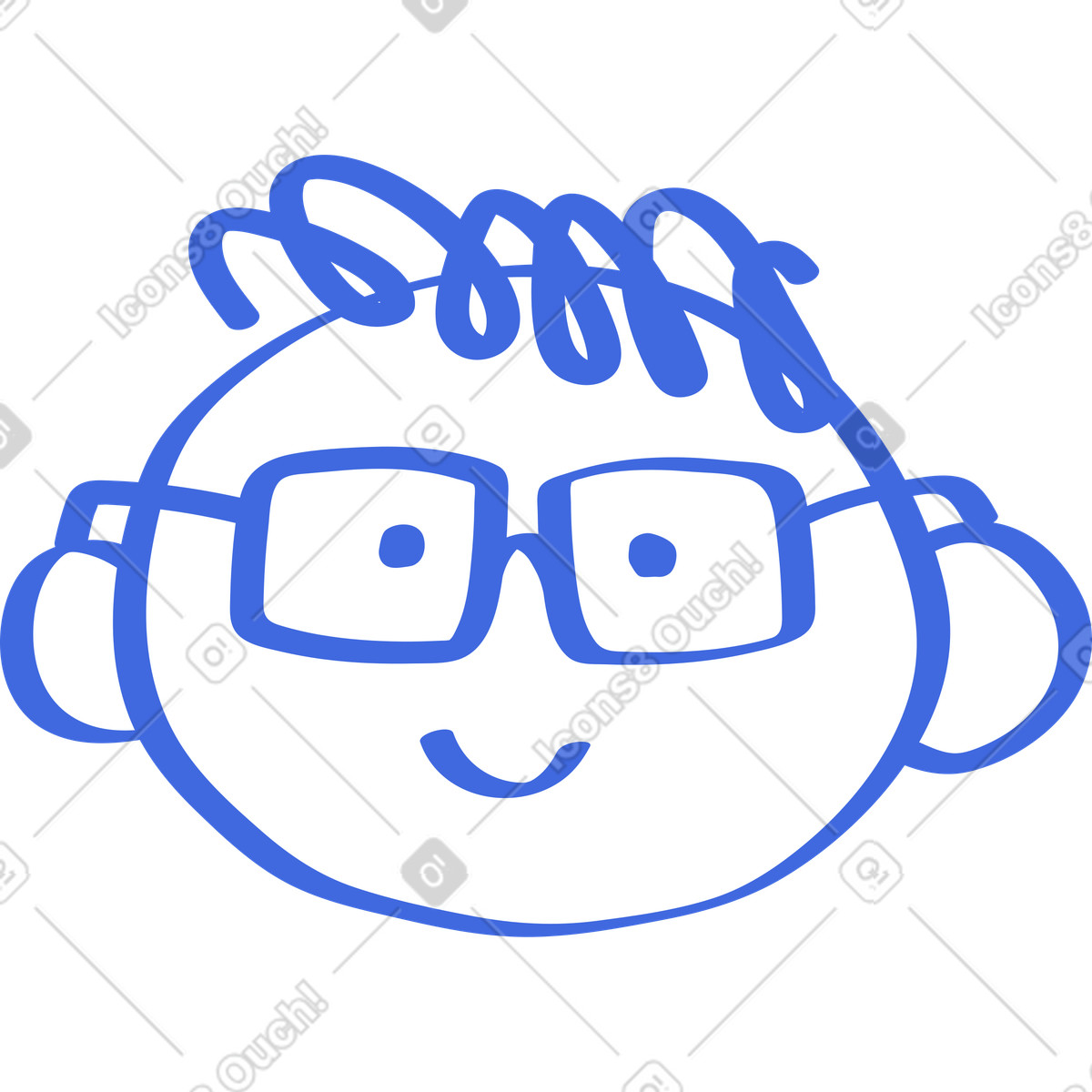 Ilustración Smiling man avatar with round head glasses and curly hair en estilo Ballpoint Pen a descargar en PNG y SVG