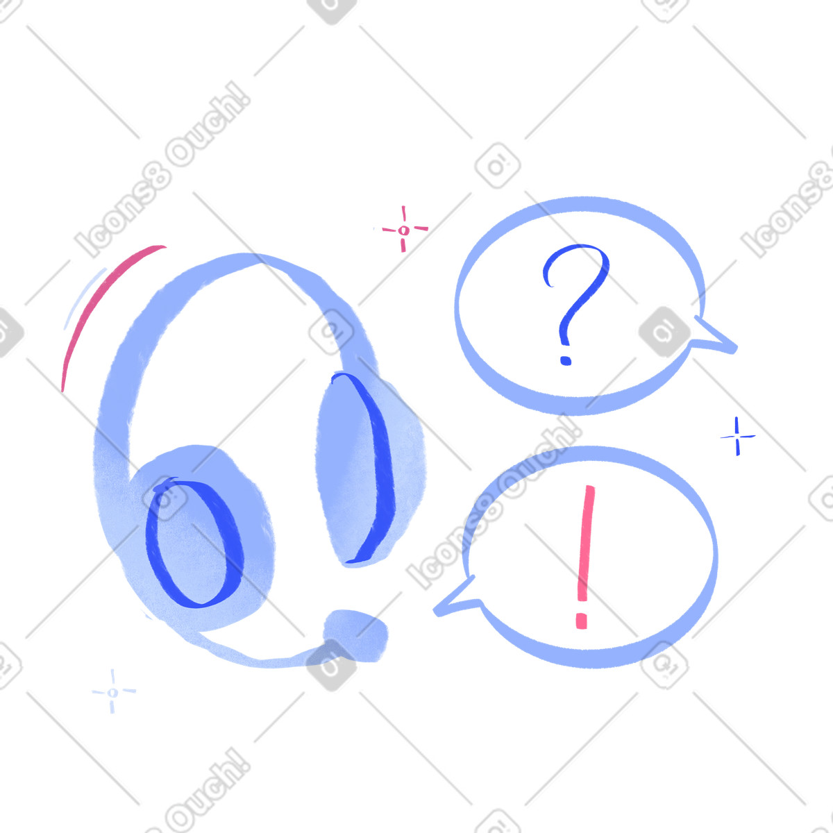 Auricolare con punto interrogativo ed esclamativo illustrazione in stile Quirky scarica in PNG, SVG