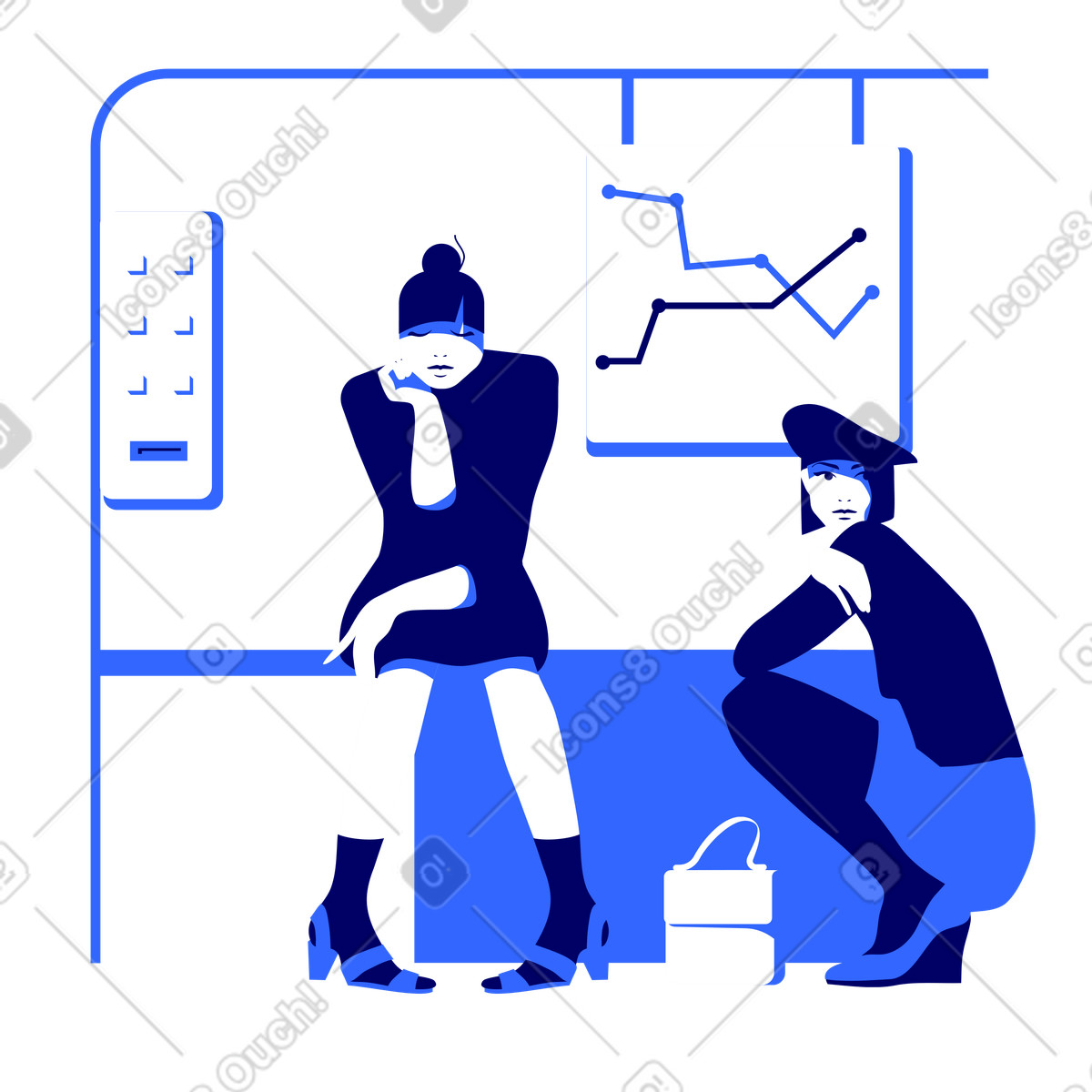Women on a subway train going the wrong way illustration in Lounge style download in PNG, SVG
