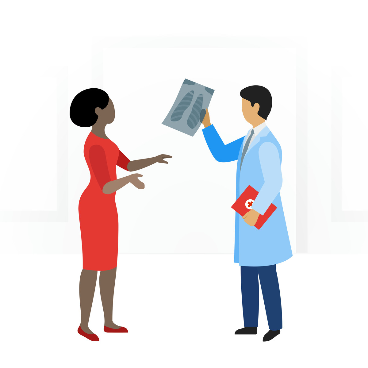 Fogg 스타일의 Doctor showing chest x-ray to patient, Medical consultation and diagnosis 일러스트레이션 PNG, SVG 다운로드