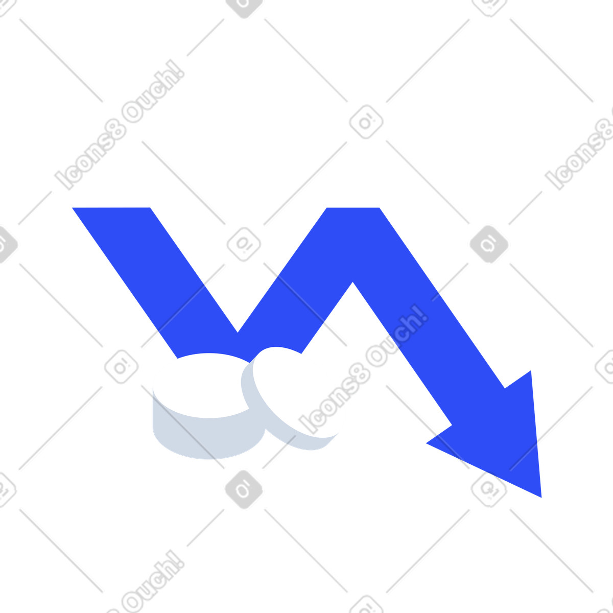 Coins and arrow down, Decrease in income revenue-Illustration im System-Stil als Download PNG, SVG