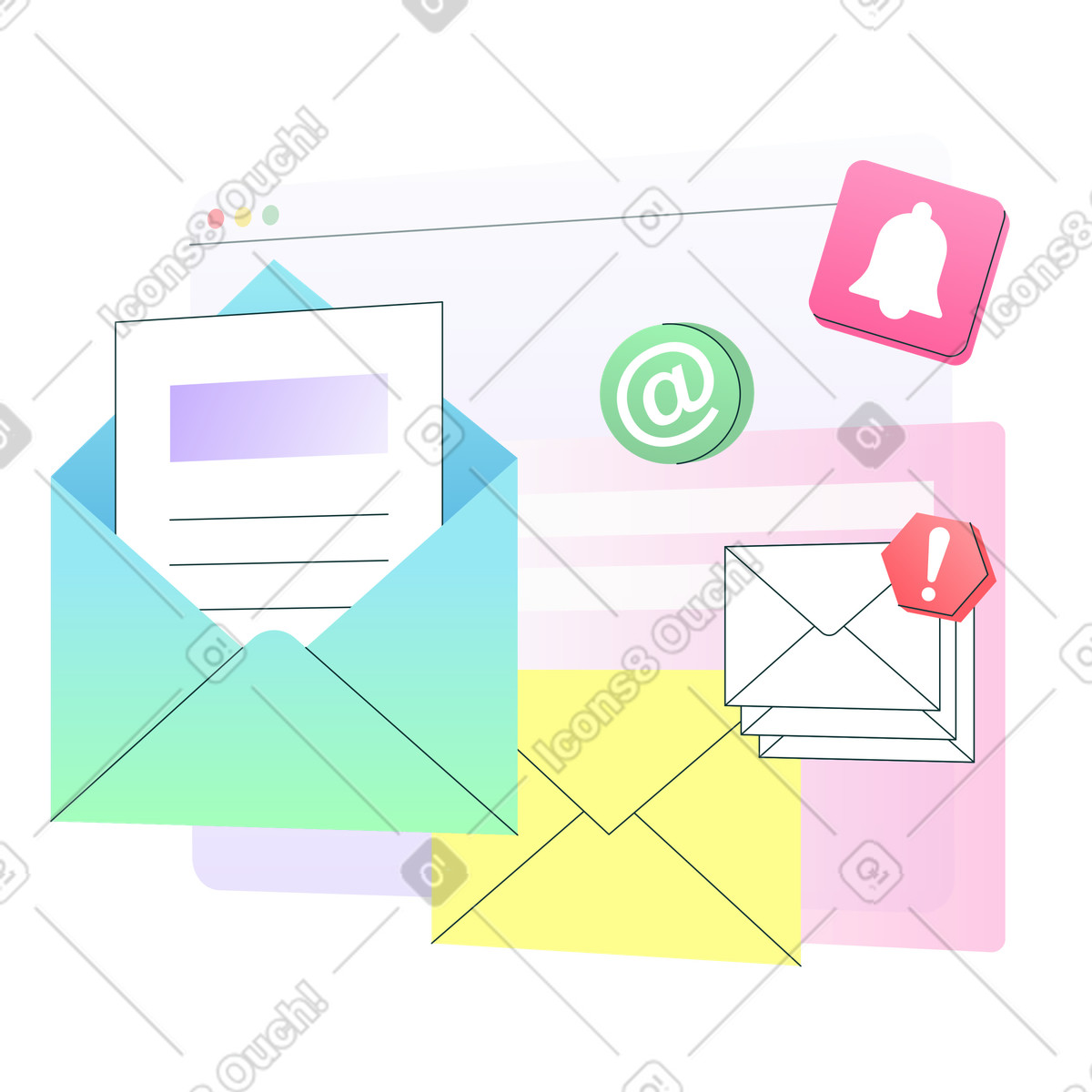 Email marketing and newsletter campaigns, Digital communication subscriber engagement animated illustration in Florid style download in GIF, Lottie (JSON), AE